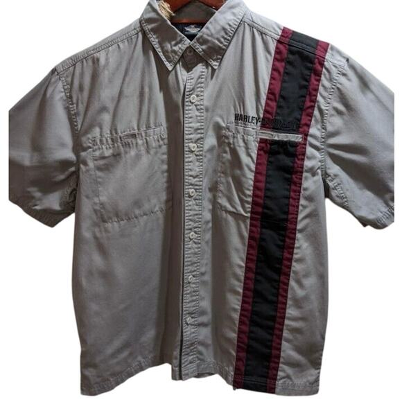HARLEY-DAVIDSON Men's Mechanic Short Sleeve Button Down Gray Collared Shirt XL - Picture 2 of 15